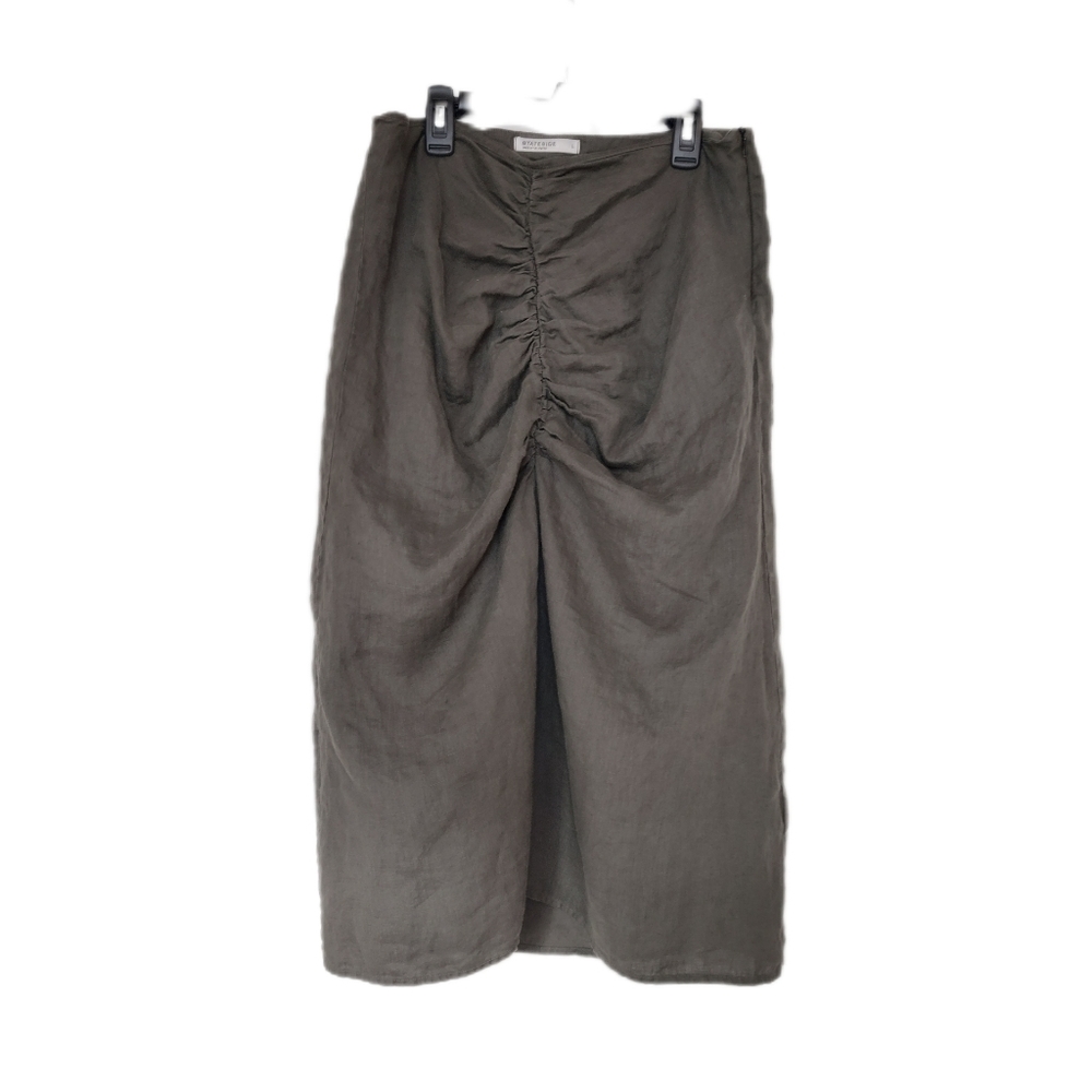 Stateside Linen Ruched Front Skirt in Army Green Knee Length Size L Unique Art